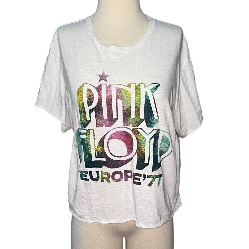 The Original Retro Brand Women's White Pink Floyd Europe 77 Crop Tee Size M